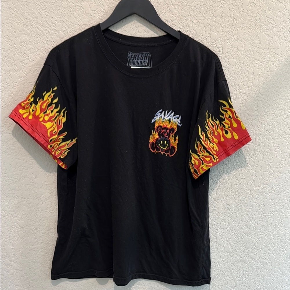 Savage Black T-Shirt with Flame Design size XL